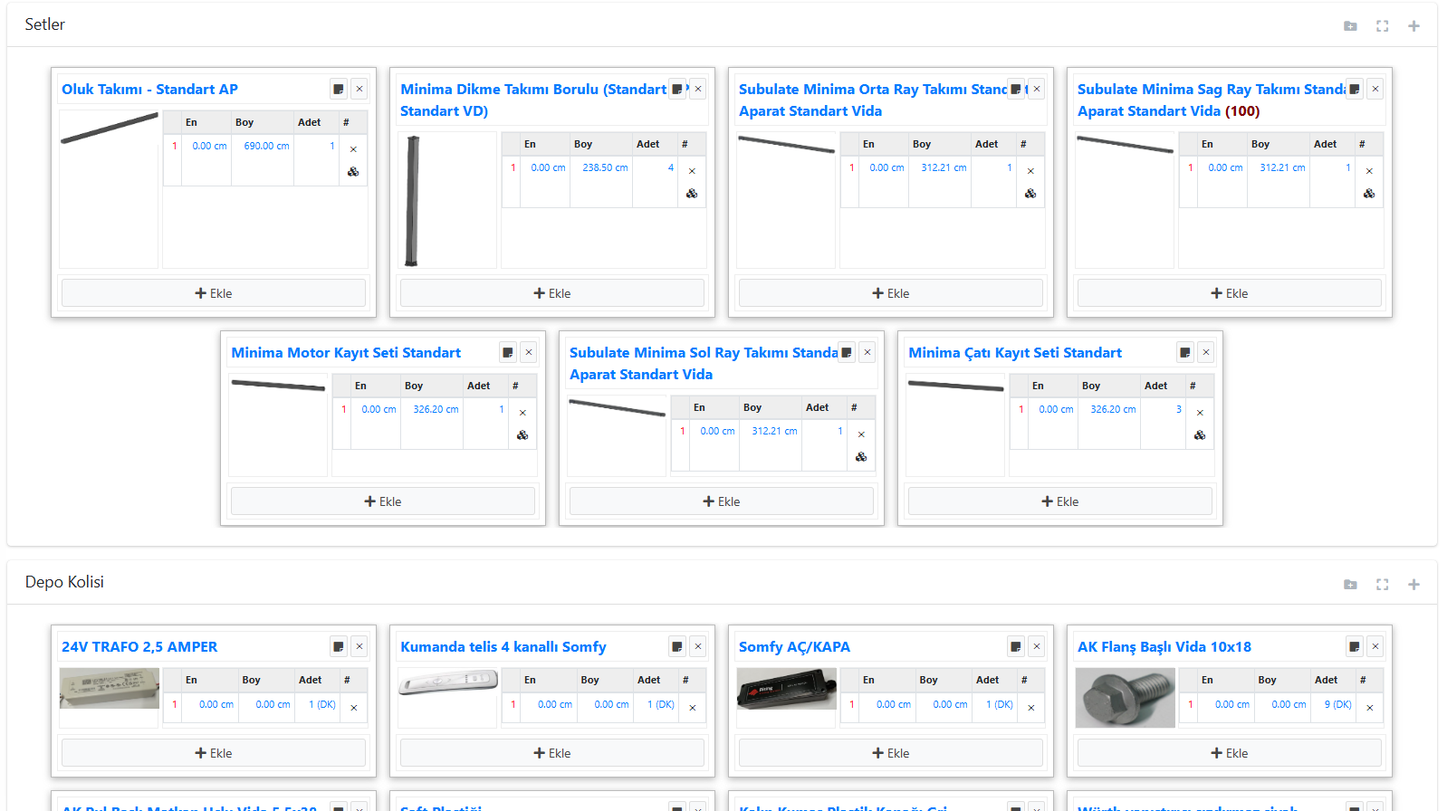 İmalat reçetesi ekranı